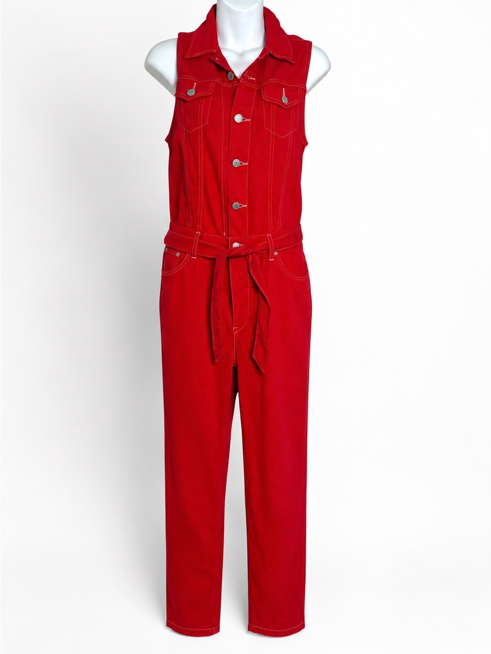 Levi’s RED sleeveless utility denim jumpsuit size XS
